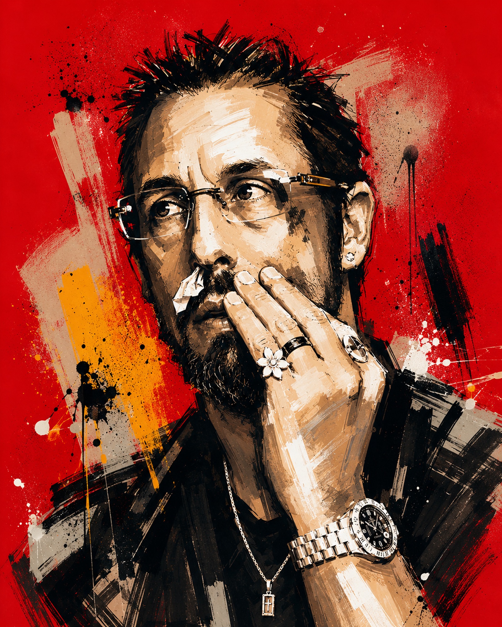Painted portrait of Adam Sandler as Howard Ratner in Uncut Gems