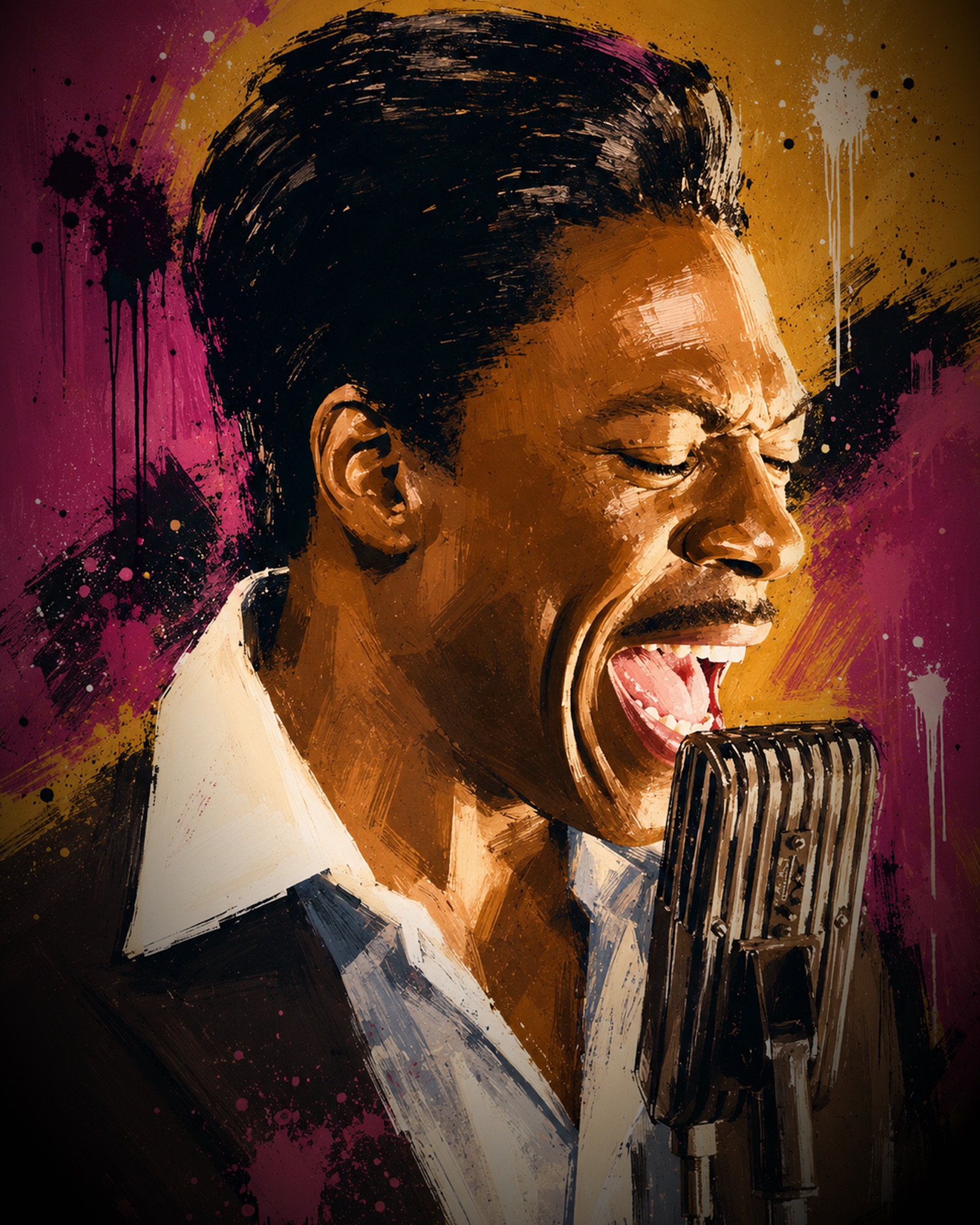 Painted portrait of Eddie Murphy as James Thunder Early in Dreamgirls
