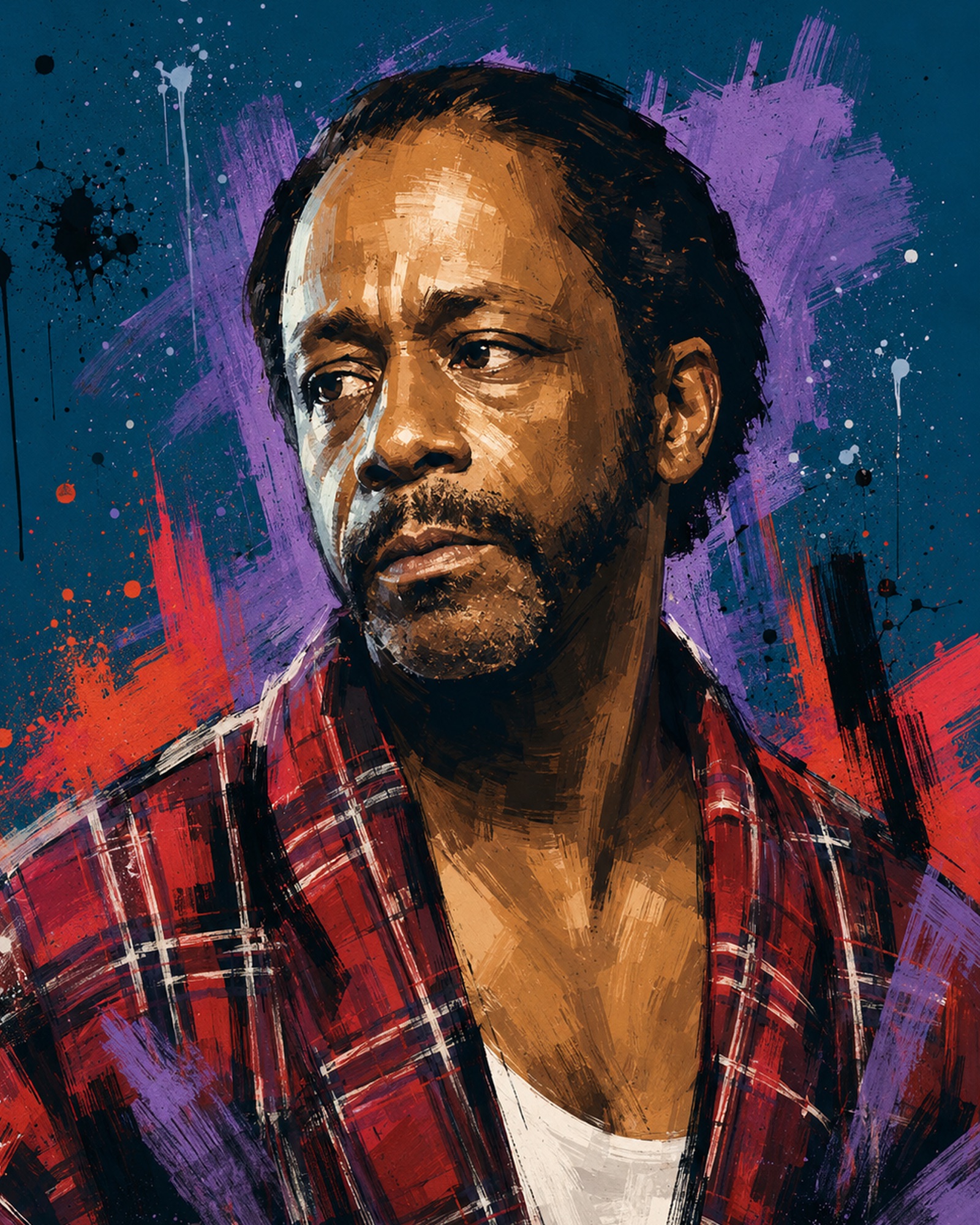 Painted portrait of Katt Williams as Willie in the Atlanta episode Alligator Man