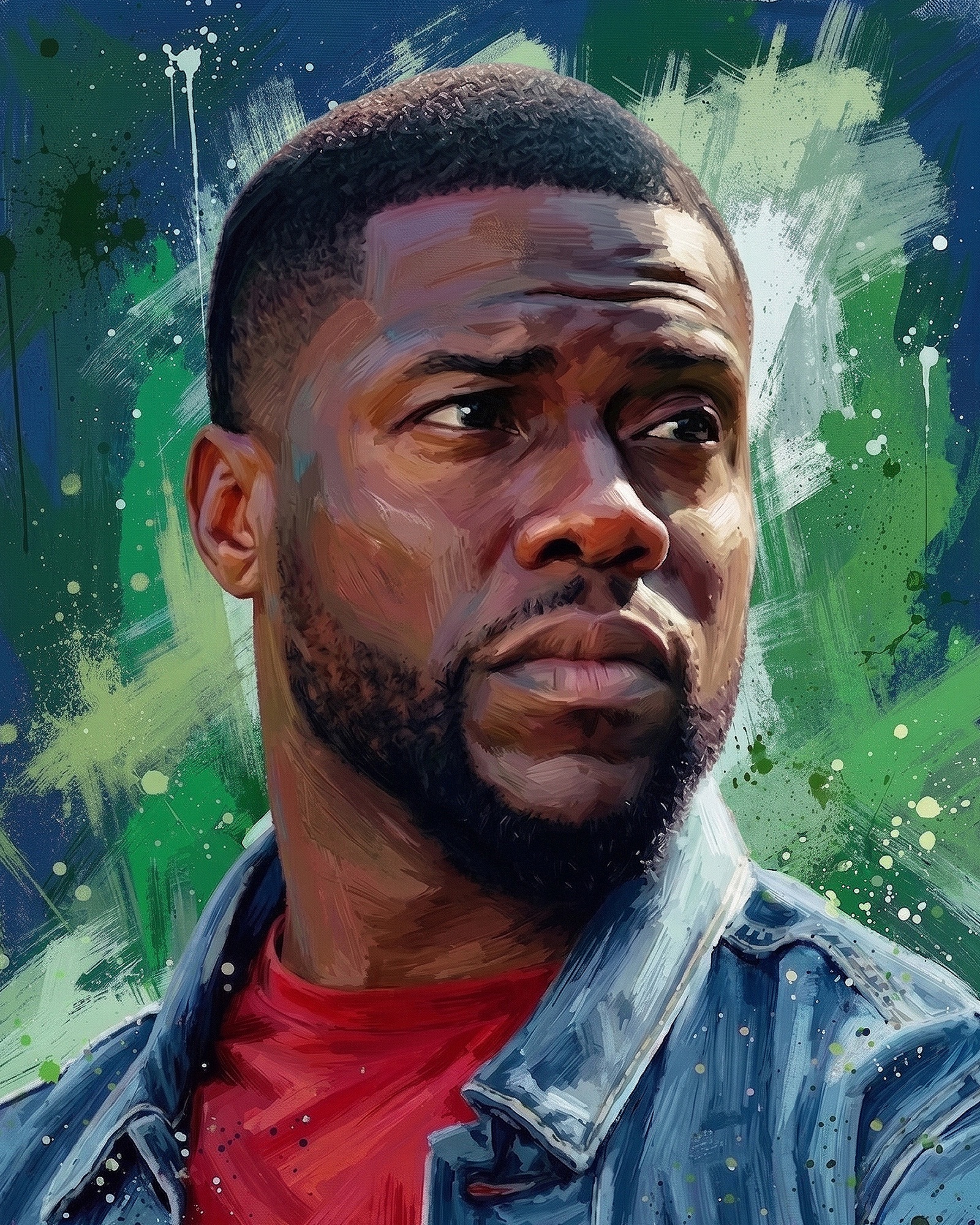Comedy actor Kevin Hart in his serious role as Matt Logelin in Fatherhood — painted portrait