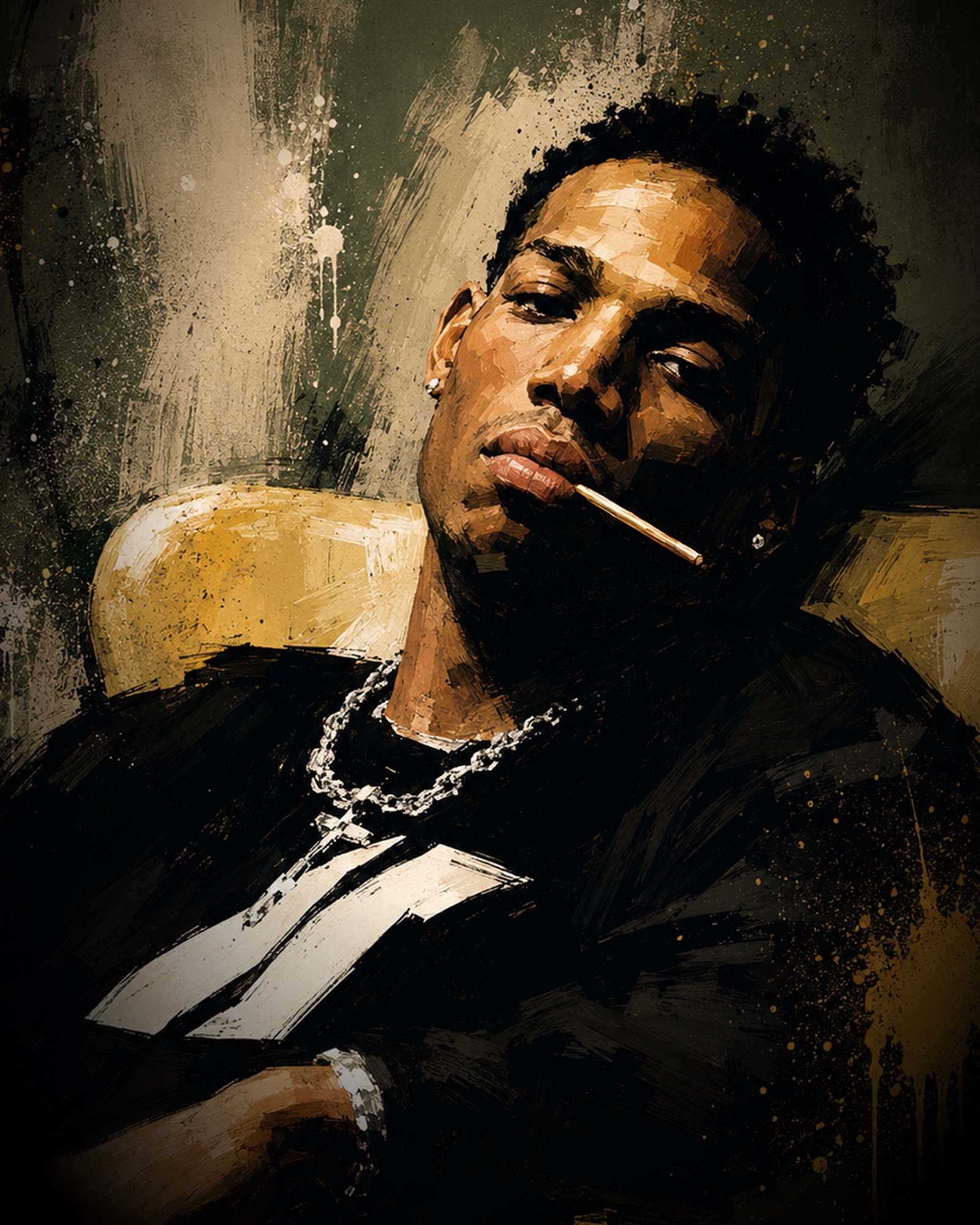 Comedy actor Marlon Wayans in his serious role as Tyrone in Requiem for a Dream — painted portrait