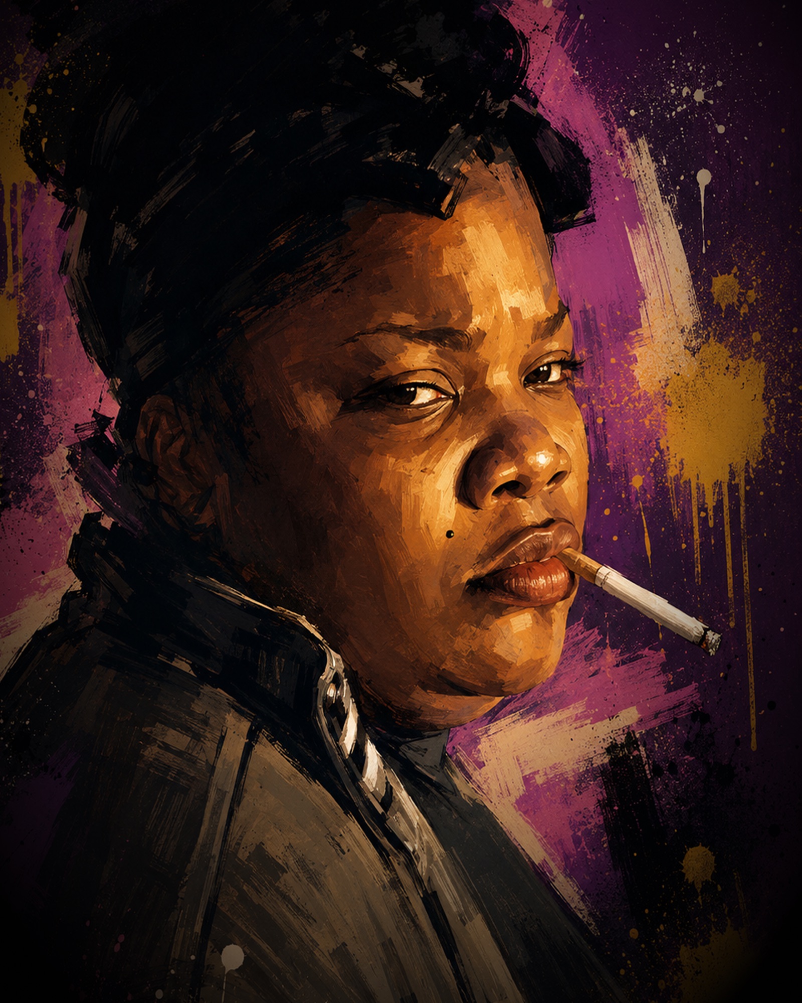 Comedy actor Mo'Nique in her serious role as Mary in Precious — painted portrait